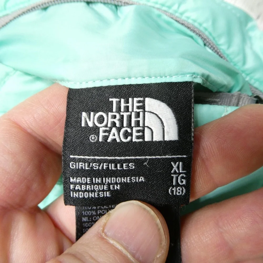 The North Face Jacket Girls XL 18‎ Green Reversible Mossbud Swirl Fleece Quilted